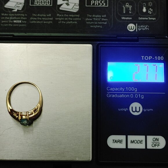 Gold Ring 14K Yellow Blue Aquamarine 8mm Quartz Gemstone Vintage Size 6.25 - Picture 2 of 8